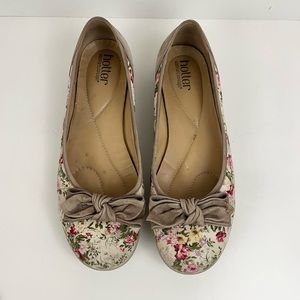 Hotter Jewel Women’s Flats Brown Light Pink Purple Floral Leather Bow Size 10